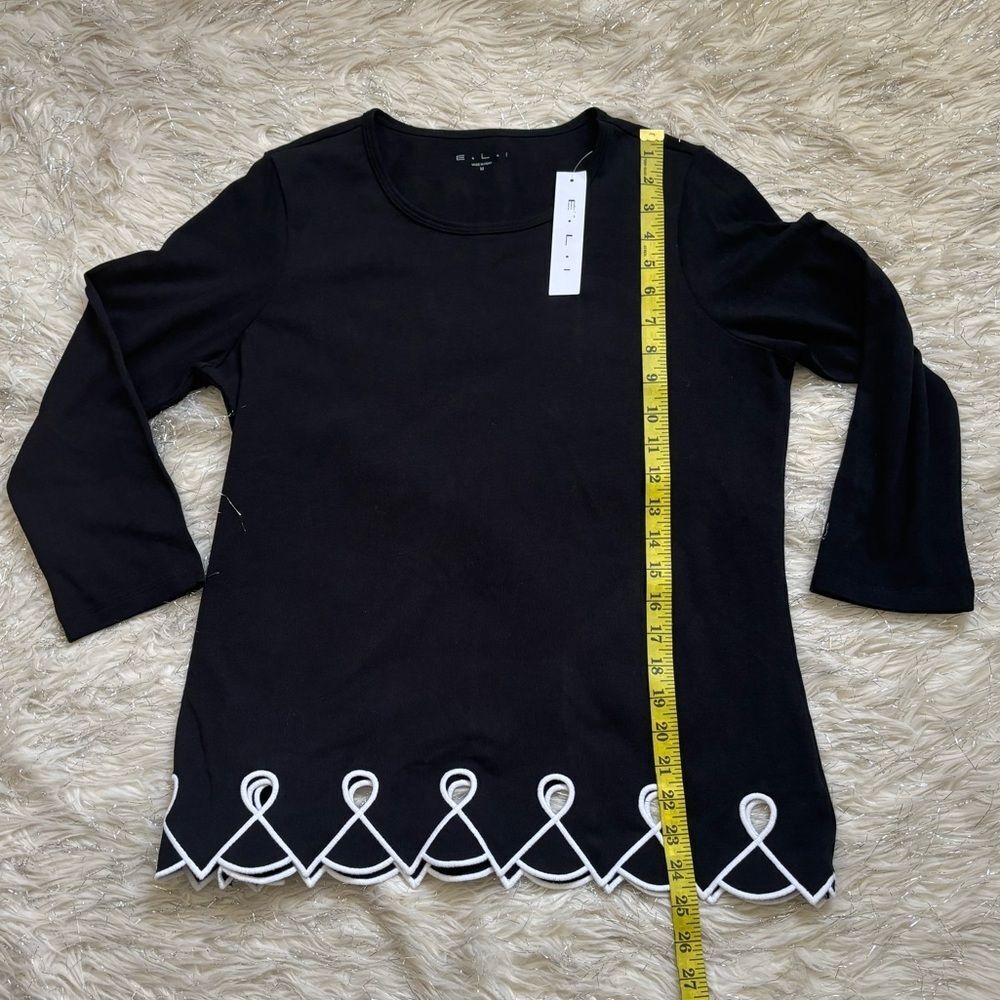 E.L.I. Luxurious Black and White Women’s 3/4 Sleeve Embroidered  Top Size M